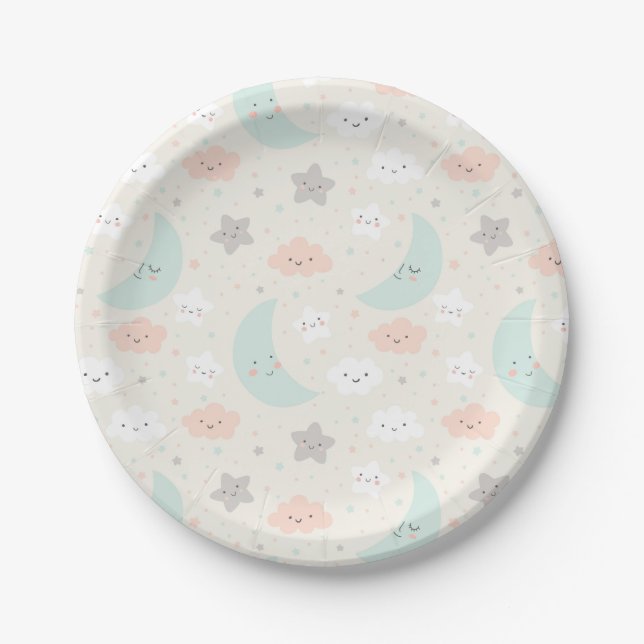 Cute Smiling Pastel Sky Pattern Paper Plate (Front)