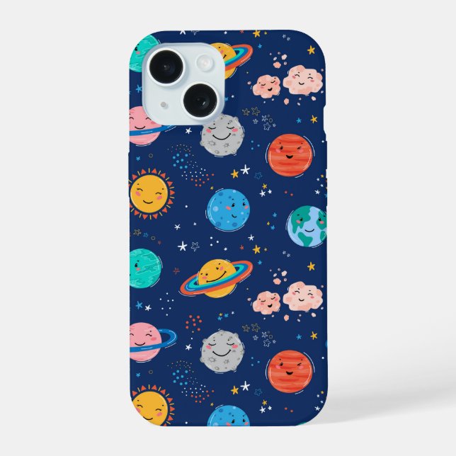 Cute Smiling Planet Pattern iPhone 15 Case (Back)