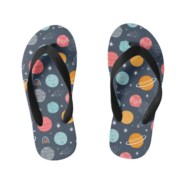 Cute Smiling Planet Pattern Kid's Thongs (Footbed)