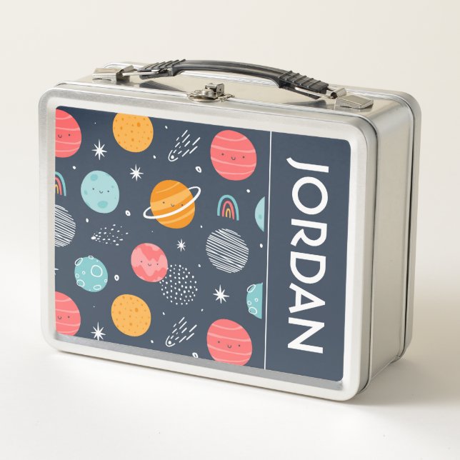 Cute Smiling Planet Pattern Metal Lunch Box (Front)