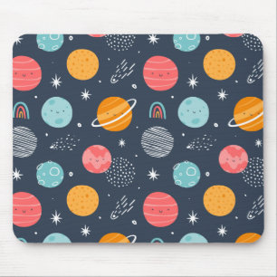 Cute Smiling Planet Pattern Mouse Pad