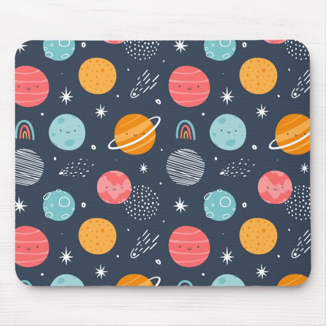 Cute Smiling Planet Pattern Mouse Pad (Front)