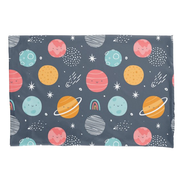 Cute Smiling Planet Pattern Pillowcase (Front)