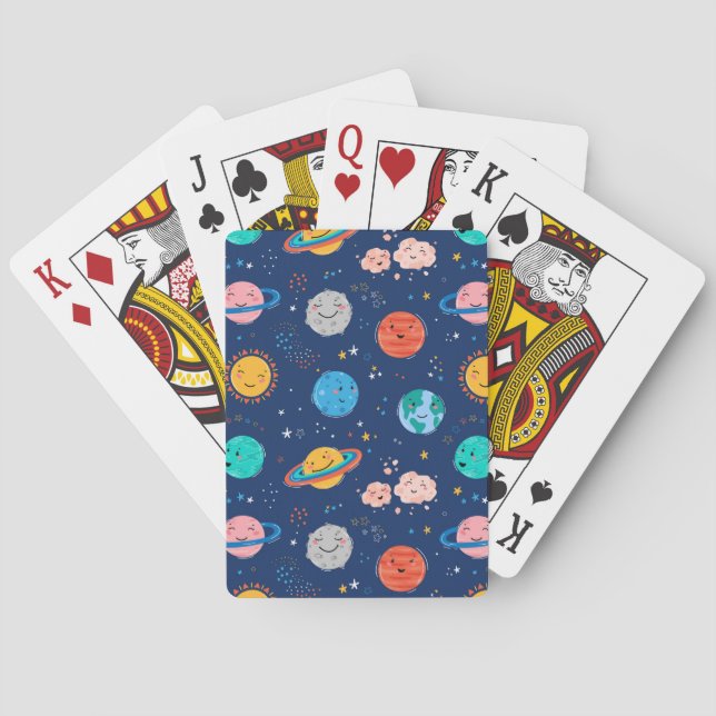 Cute Smiling Planet Pattern Playing Cards (Back)
