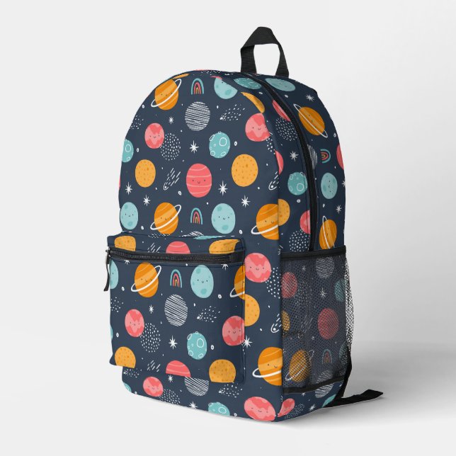 Cute Smiling Planet Pattern Printed Backpack (Back Corner Right)