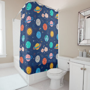 Cute Smiling Planet Pattern Shower Curtain