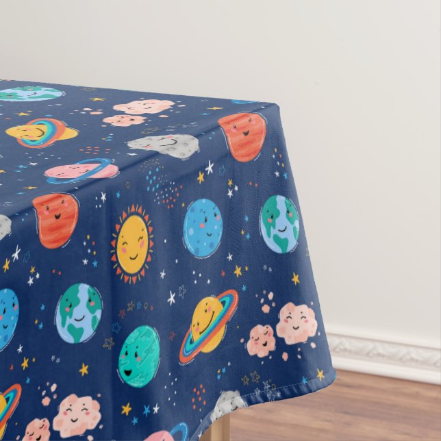 Cute Smiling Planet Pattern Tablecloth (In Situ)