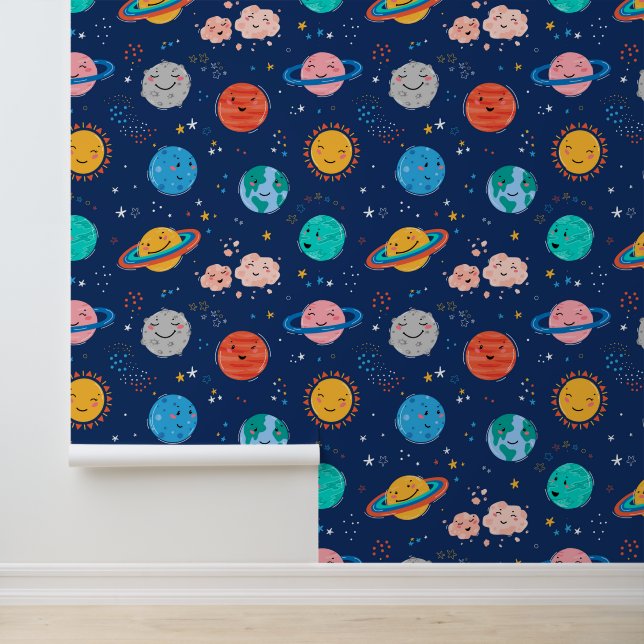 Cute Smiling Planet Pattern Wallpaper (Application)