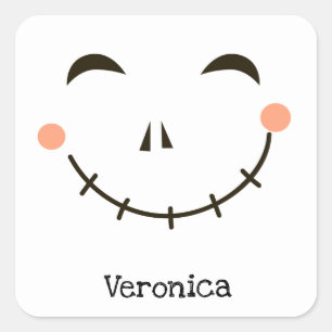 Cute smiling pumpkin face personalised square sticker