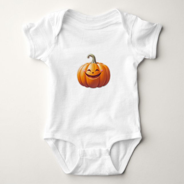 Cute Smiling Pumpkin – Fun Fall Character Baby Bodysuit (Front)