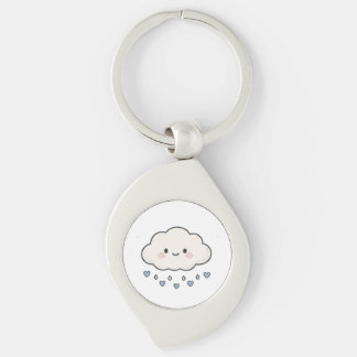 Cute Smiling Rain Cloud Raining Hearts Aesthetic Key Ring