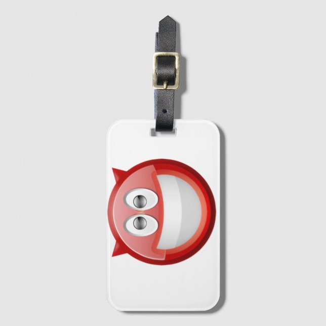 Cute Smiling Red Devil Mascot Luggage Tag (Front Vertical)
