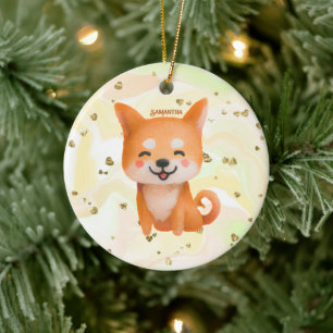 Cute Smiling Shiba Inu Ceramic Ornament