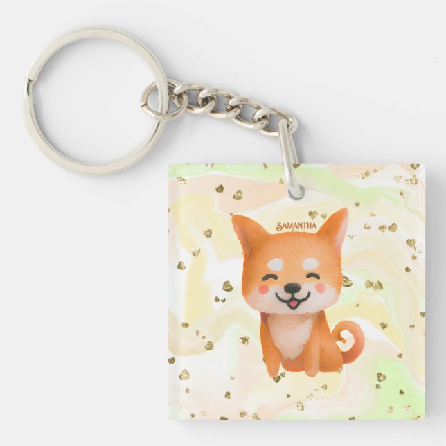 Cute Smiling Shiba Inu Key Ring (Front)