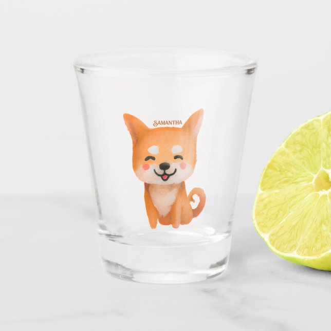 Cute Smiling Shiba Inu Shot Glass (Front)