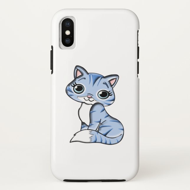 CUTE SMILING SKY BLUE KITTEN WITH BLUE EYES. Case-Mate iPhone CASE (Back)
