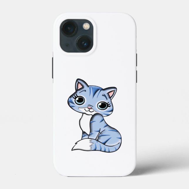 CUTE SMILING SKY BLUE KITTEN WITH BLUE EYES. Case-Mate iPhone CASE (Back)