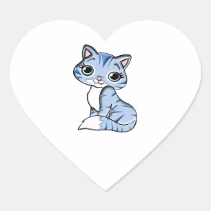 CUTE SMILING SKY BLUE KITTEN WITH BLUE EYES. HEART STICKER