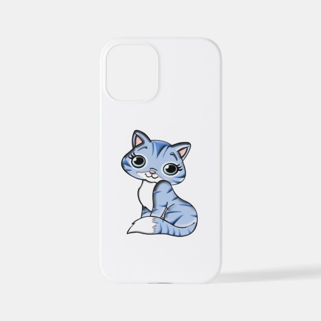 CUTE SMILING SKY BLUE KITTEN WITH BLUE EYES. iPhone CASE (Back)