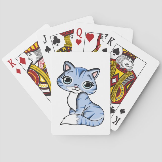 CUTE SMILING SKY BLUE KITTEN WITH BLUE EYES. PLAYING CARDS (Back)