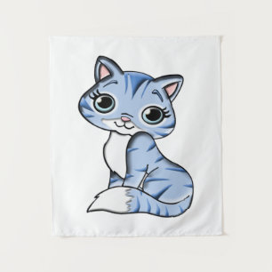 CUTE SMILING SKY BLUE KITTEN WITH BLUE EYES. TAPESTRY