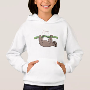 Cute smiling sloth on bamboo cartoon illustration