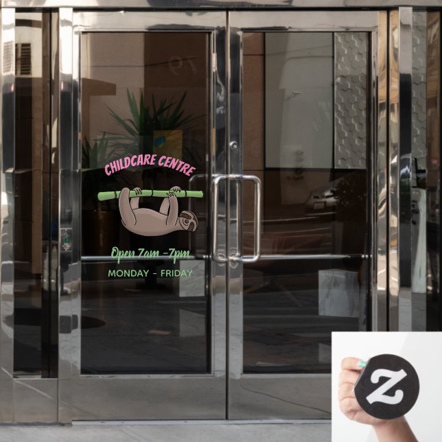 Cute smiling sloth on bamboo cartoon illustration (Office Door)