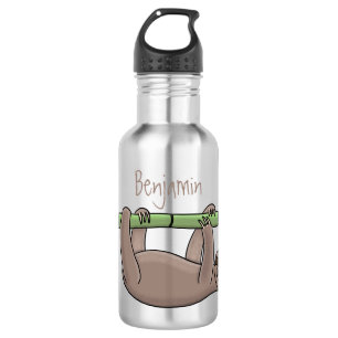 Cute smiling sloth on bamboo cartoon illustration 532 ml water bottle