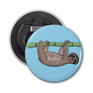 Cute smiling sloth on bamboo cartoon illustration bottle opener