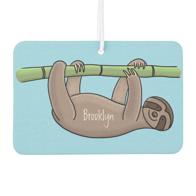 Cute smiling sloth on bamboo cartoon illustration car air freshener (Front)
