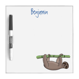 Cute smiling sloth on bamboo cartoon illustration dry erase board