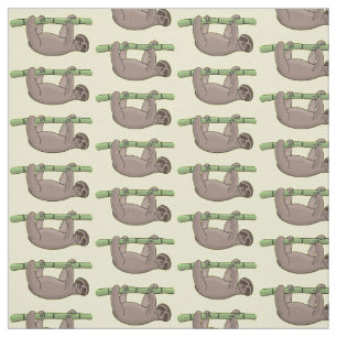 Cute smiling sloth on bamboo cartoon illustration fabric