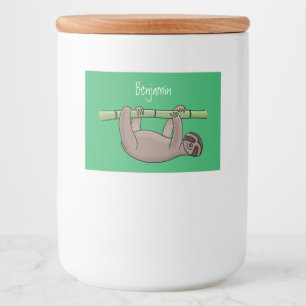 Cute smiling sloth on bamboo cartoon illustration food label