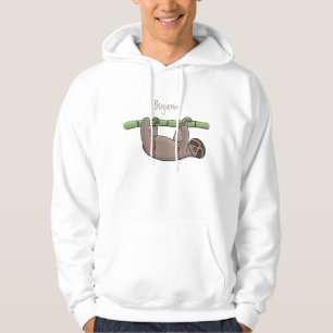 Cute smiling sloth on bamboo cartoon illustration hoodie