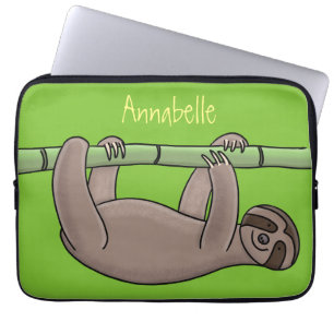 Cute smiling sloth on bamboo cartoon illustration laptop sleeve