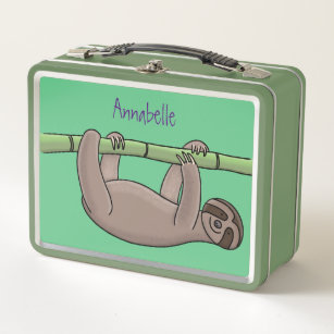 Cute smiling sloth on bamboo cartoon illustration metal lunch box