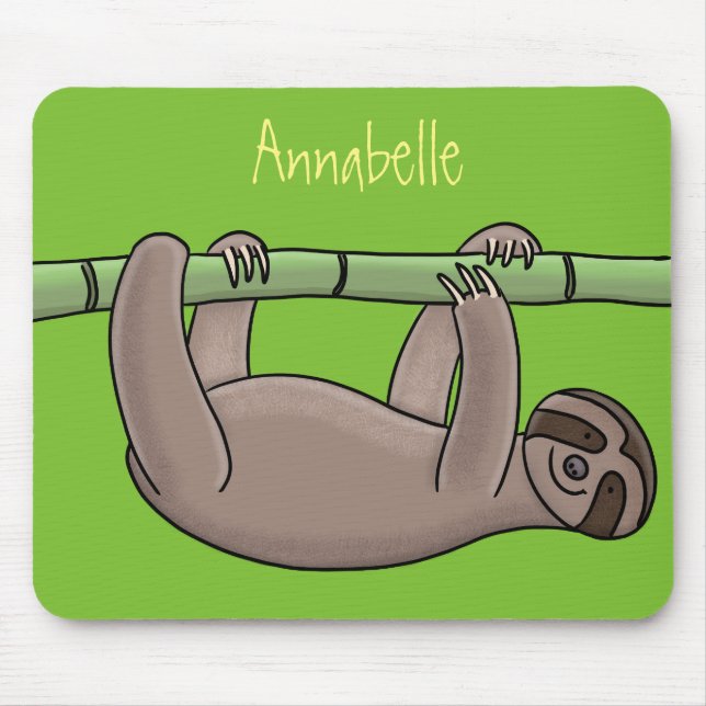 Cute smiling sloth on bamboo cartoon illustration mouse pad (Front)