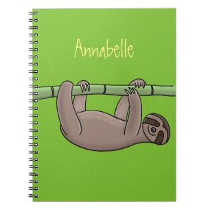 Cute smiling sloth on bamboo cartoon illustration notebook