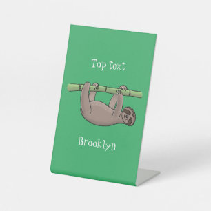 Cute smiling sloth on bamboo cartoon illustration pedestal sign