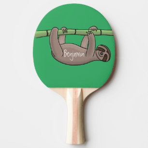 Cute smiling sloth on bamboo cartoon illustration ping pong paddle