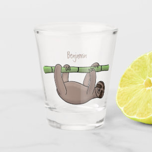 Cute smiling sloth on bamboo cartoon illustration  shot glass