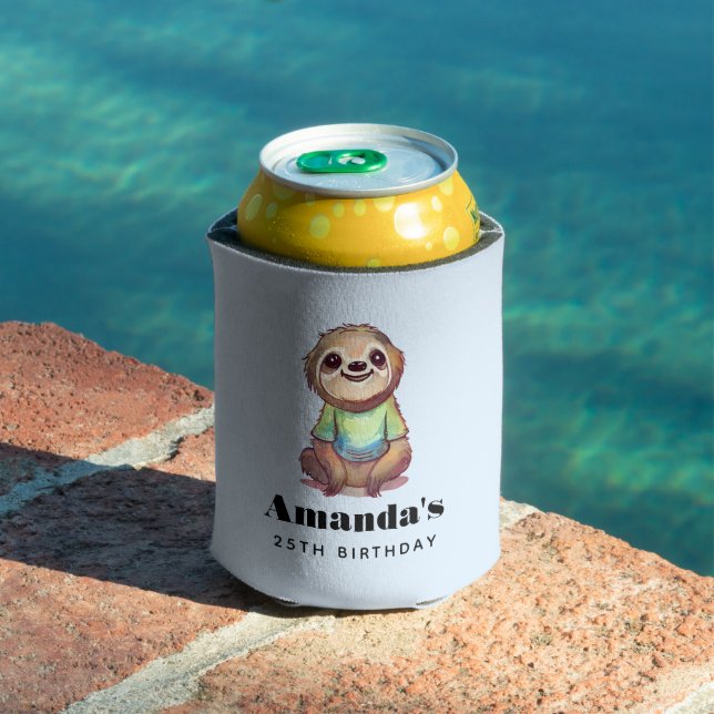  Cute Smiling Sloth Wearing a Shirt Birthday Can Cooler (In Situ Pool)