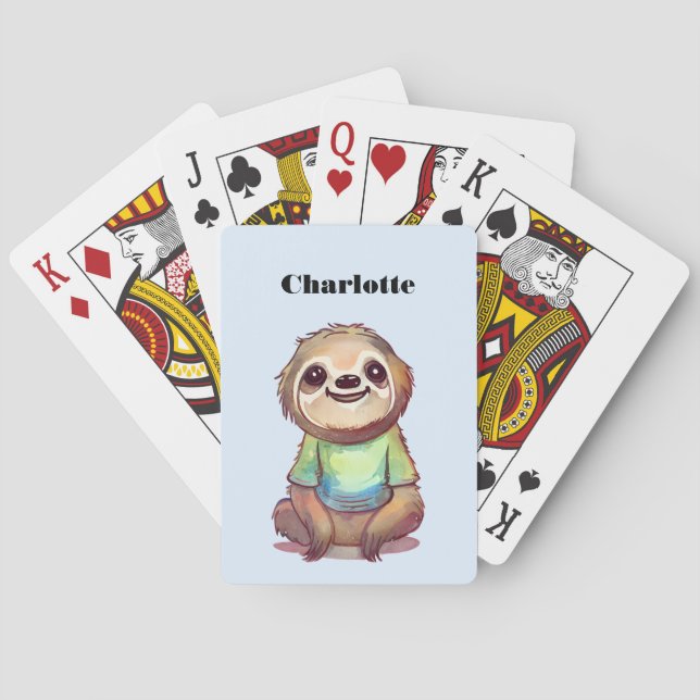 Cute Smiling Sloth Wearing a Shirt Playing Cards (Back)
