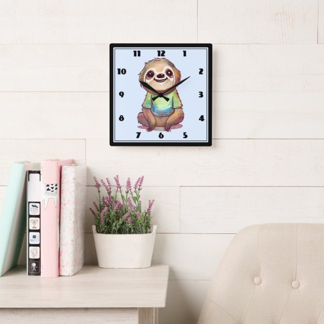 Cute Smiling Sloth Wearing a Shirt Square Wall Clock (Reading Room)