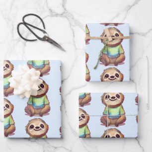 Cute Smiling Sloth Wearing a Shirt Wrapping Paper Sheet