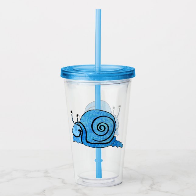 Cute Smiling Snail Black Outlined blue shell Acrylic Tumbler (Front)