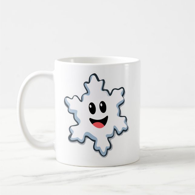 Cute Smiling Snowflake – Happy Christmas Coffee Mug (Left)