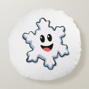 Cute Smiling Snowflake – Happy Christmas Round Cushion