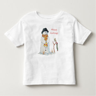 Cute smiling snowman in the snow at christmas toddler T-Shirt