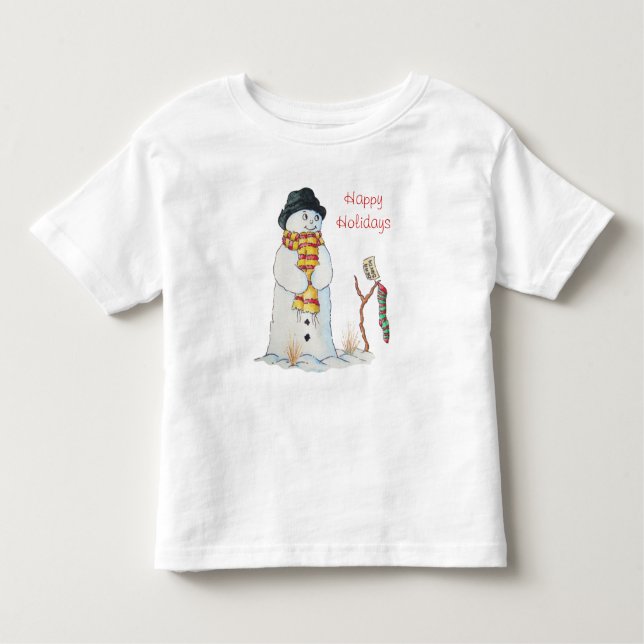 Cute smiling snowman in the snow at christmas toddler T-Shirt (Front)